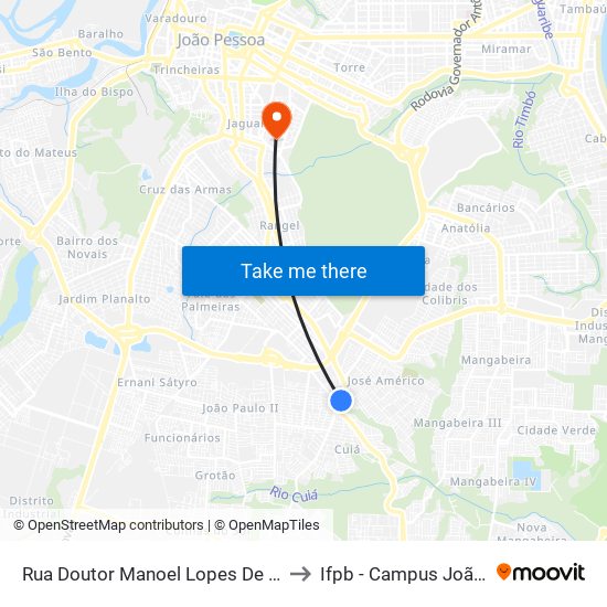 Rua Doutor Manoel Lopes De Carvalho, 955 to Ifpb - Campus João Pessoa map