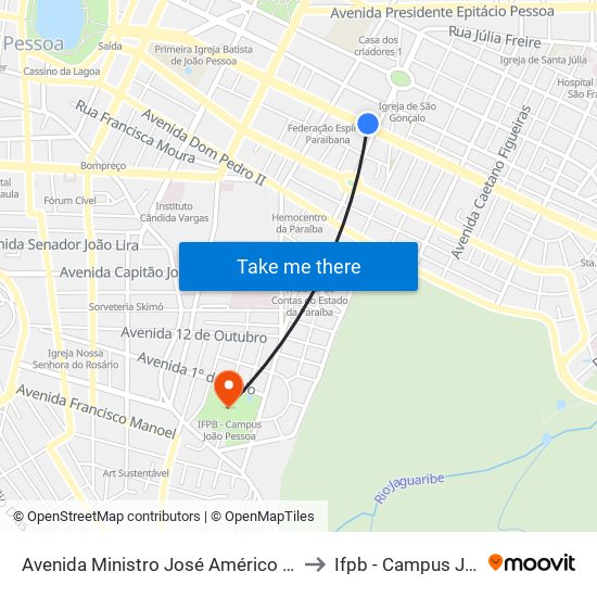 Avenida Ministro José Américo De Almeida, 179-219 to Ifpb - Campus João Pessoa map