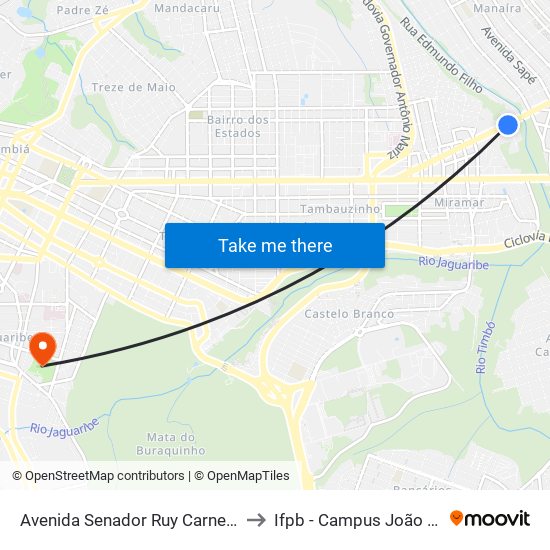 Avenida Senador Ruy Carneiro, 1155 to Ifpb - Campus João Pessoa map