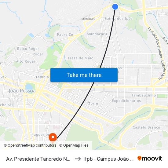 Av. Presidente Tancredo Neves, 600 to Ifpb - Campus João Pessoa map