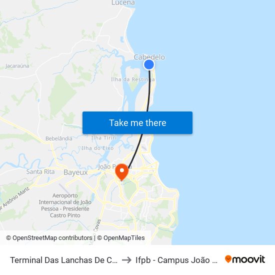 Terminal Das Lanchas De Cabedelo to Ifpb - Campus João Pessoa map