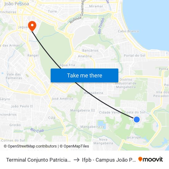 Terminal Conjunto Patrícia Tomaz to Ifpb - Campus João Pessoa map