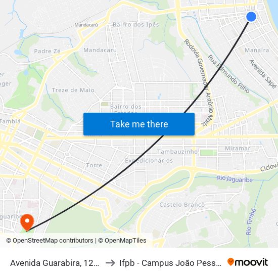 Avenida Guarabira, 1272 to Ifpb - Campus João Pessoa map