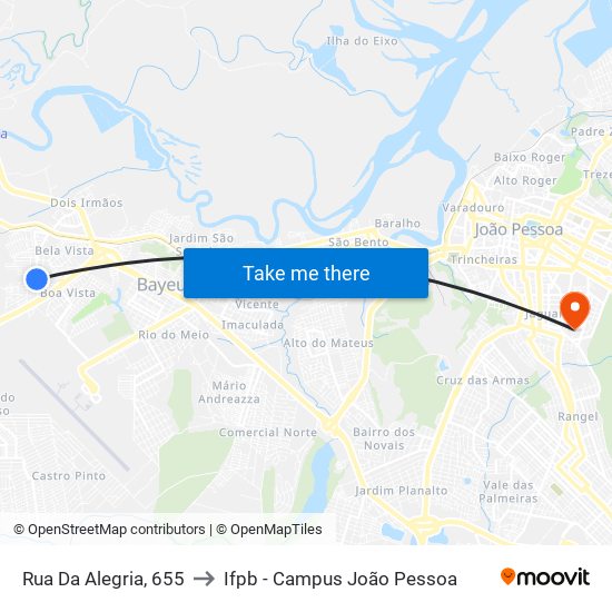 Rua Da Alegria, 655 to Ifpb - Campus João Pessoa map