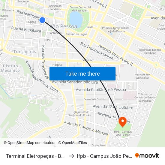 Terminal Eletropeças - Bayeux to Ifpb - Campus João Pessoa map