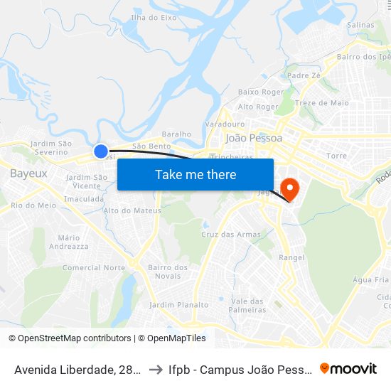 Avenida Liberdade, 2860 to Ifpb - Campus João Pessoa map