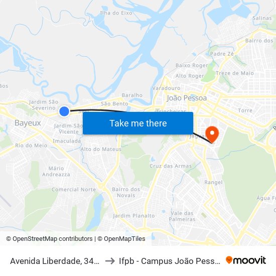 Avenida Liberdade, 3439 to Ifpb - Campus João Pessoa map