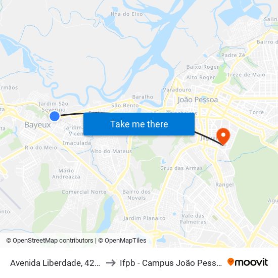 Avenida Liberdade, 4206 to Ifpb - Campus João Pessoa map