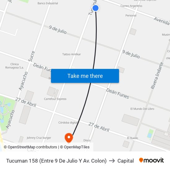 Tucuman 158 (Entre 9 De Julio Y Av. Colon) to Capital map