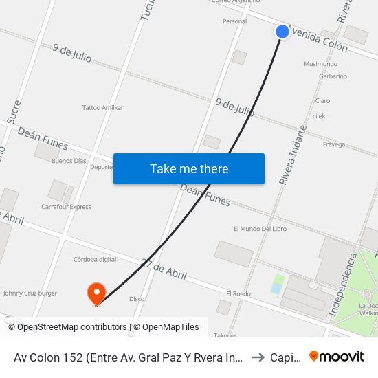 Av Colon 152  (Entre Av. Gral Paz Y  Rvera Indarte) to Capital map