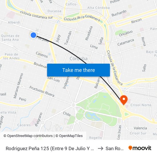 Rodriguez Peña 125 (Entre 9 De Julio  Y Colón) to San Roque map