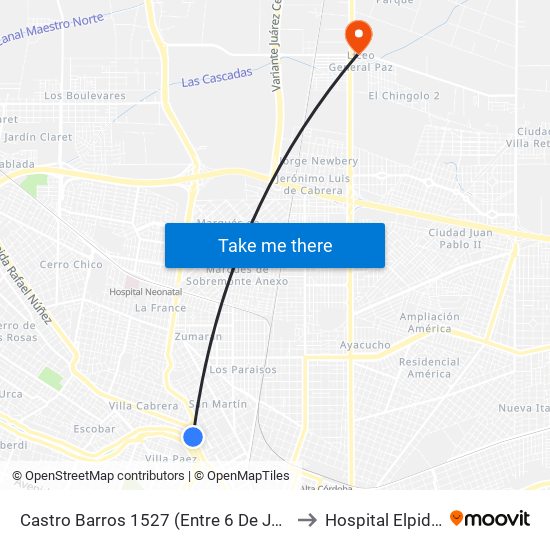 Castro Barros 1527 (Entre 6 De Julio Y Copacabana) to Hospital Elpidio Torres map