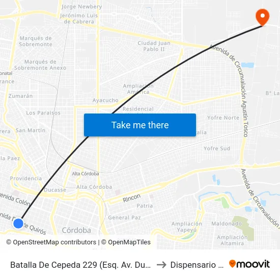 Batalla De Cepeda 229 (Esq. Av. Duarte Quiros) to Dispensario Zonal map