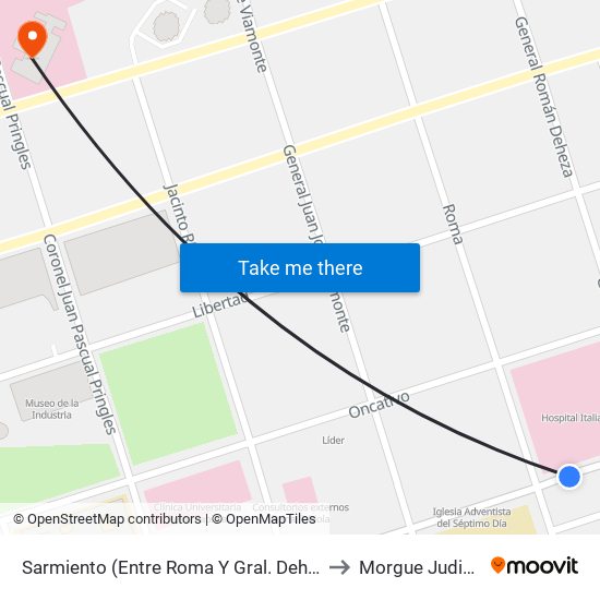 Sarmiento (Entre Roma Y Gral. Deheza) to Morgue Judicial map