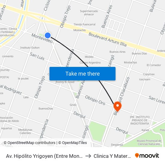 Av. Hipólito Yrigoyen (Entre Montevideo Y Bv. San Juan) to Clinica Y Maternidad Del Sol map