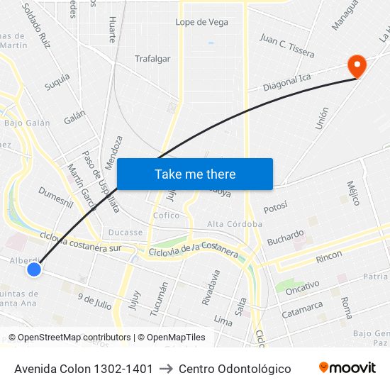 Avenida Colon 1302-1401 to Centro Odontológico map