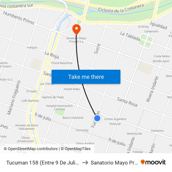 Tucuman 158 (Entre 9 De Julio Y Av. Colon) to Sanatorio Mayo Privado S.A map