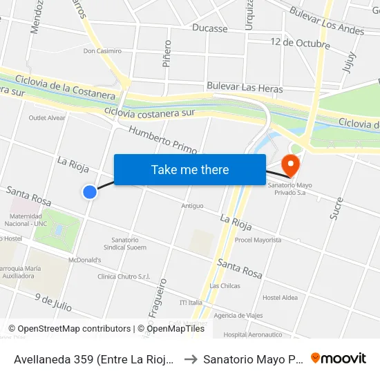 Avellaneda 359 (Entre La Rioja Y Santa Rosa) to Sanatorio Mayo Privado S.A map