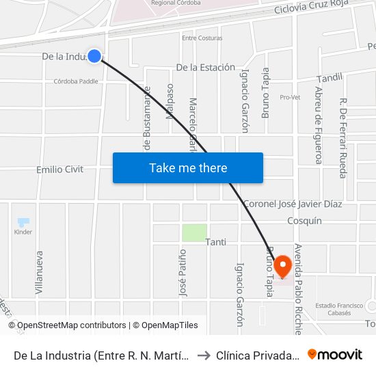 De La Industria (Entre R. N. Martínez Y Villanueva) to Clínica Privada Ricchieri map