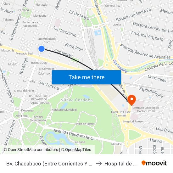 Bv. Chacabuco (Entre Corrientes Y Bv. A. Illia) to Hospital de Niños map