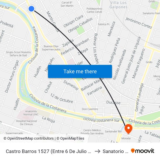 Castro Barros 1527 (Entre 6 De Julio Y Copacabana) to Sanatorio Mayo map