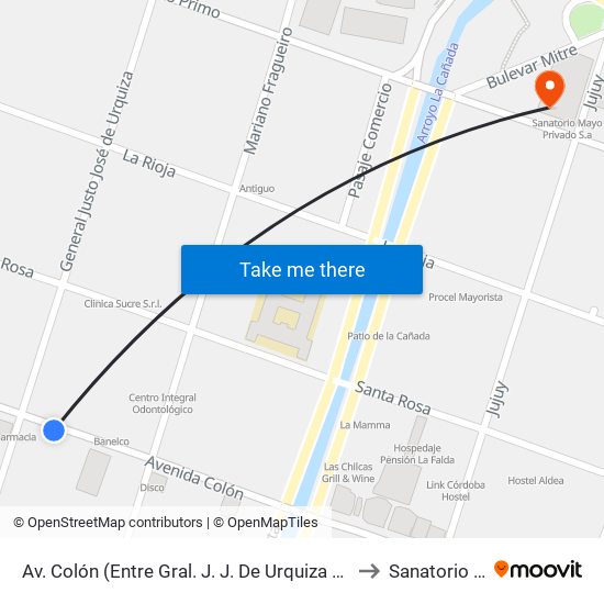 Av. Colón (Entre Gral. J. J. De Urquiza Y N. Avellaneda) to Sanatorio Mayo map