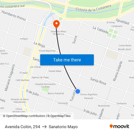 Avenida Colón, 294 to Sanatorio Mayo map