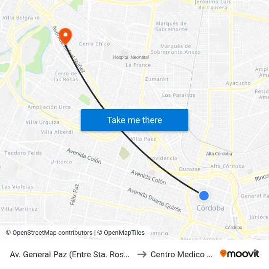 Av. General Paz (Entre Sta. Rosa Y Av. Colón) to Centro Medico Humana map