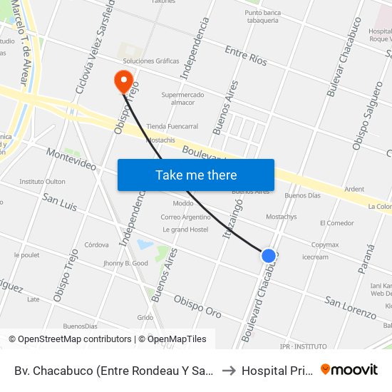 Bv. Chacabuco (Entre Rondeau Y San Lorenzo) to Hospital Privado map