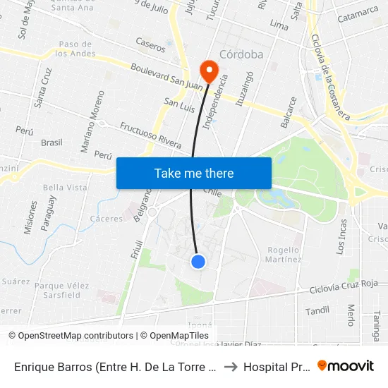 Enrique Barros (Entre H. De La Torre Y E. Gordillo) to Hospital Privado map