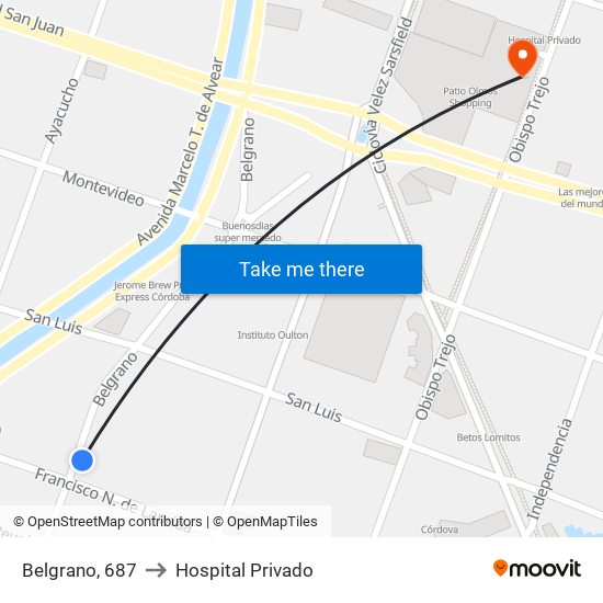 Belgrano, 687 to Hospital Privado map