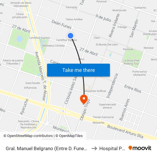 Gral. Manuel Belgrano (Entre D. Funes Y 27 De Abril) to Hospital Privado map