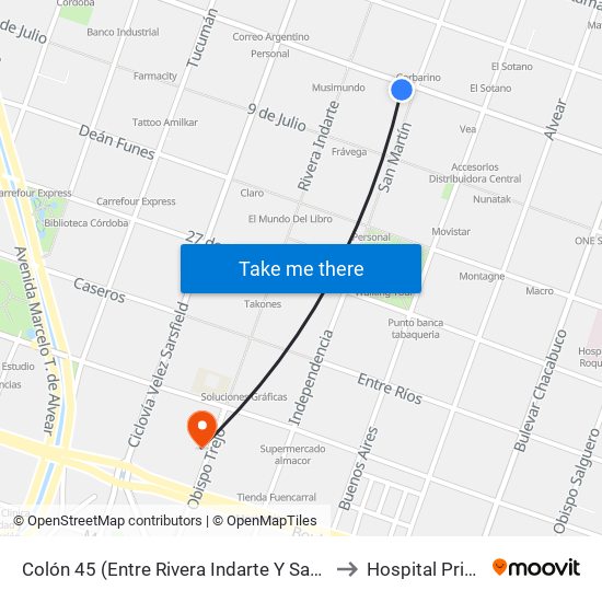 Colón 45 (Entre Rivera Indarte Y San Martín) to Hospital Privado map