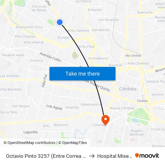 Octavio Pinto 3257 (Entre Correa Y Javier Lopez) to Hospital Misericordia map