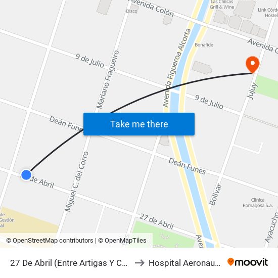 27 De Abril (Entre Artigas Y Corro) to Hospital Aeronautico map
