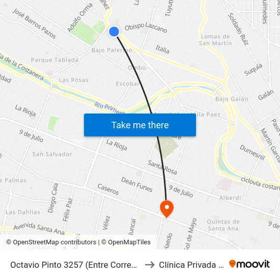 Octavio Pinto 3257 (Entre Correa Y Javier Lopez) to Clínica Privada Colombo map