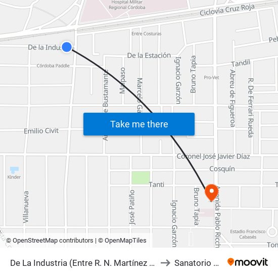 De La Industria (Entre R. N. Martínez Y Villanueva) to Sanatorio Jardín map