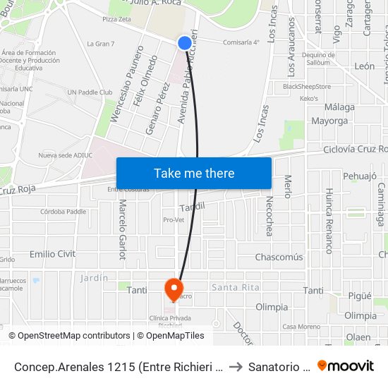 Concep.Arenales 1215 (Entre Richieri Y Genaro Perez) to Sanatorio Jardín map