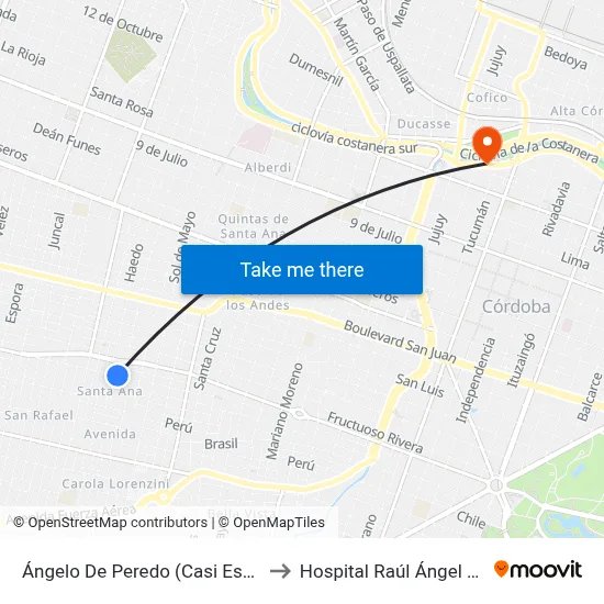 Ángelo De Peredo (Casi Esq. Haedo) to Hospital Raúl Ángel Ferreyra map