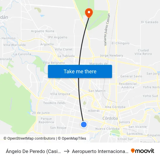 Ángelo De Peredo (Casi Esq. Haedo) to Aeropuerto Internacional de Córdoba map