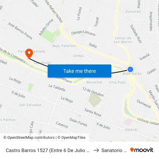 Castro Barros 1527 (Entre 6 De Julio Y Copacabana) to Sanatorio Morra map