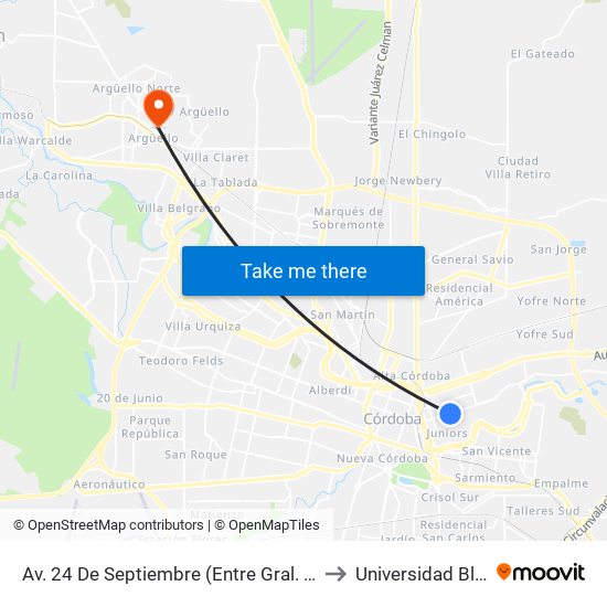 Av. 24 De Septiembre (Entre Gral. Viamonte Y J. Ríos) to Universidad Blas Pascal map