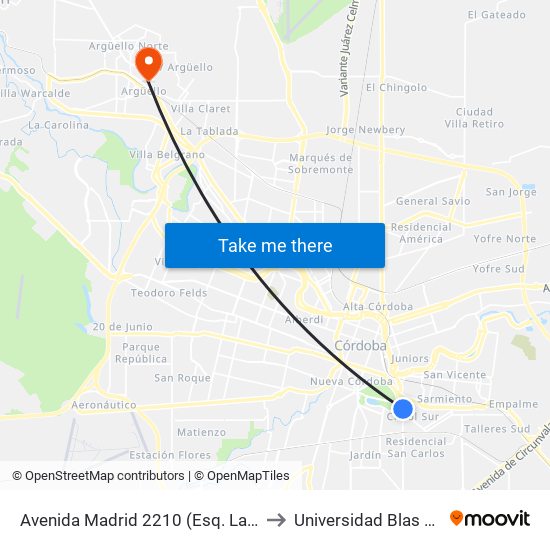 Avenida Madrid  2210 (Esq. La Coruña) to Universidad Blas Pascal map