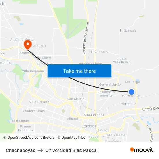 Chachapoyas to Universidad Blas Pascal map