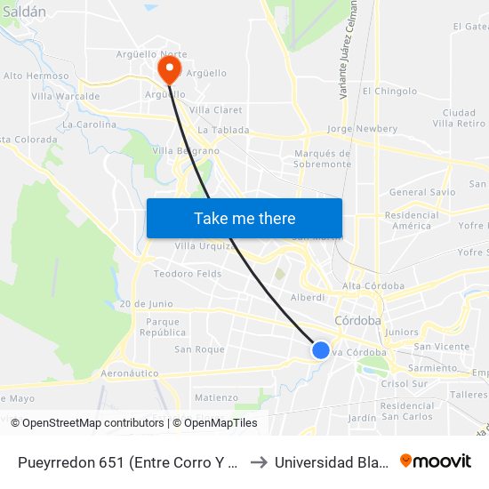 Pueyrredon 651 (Entre Corro Y Arturo M. Bas) to Universidad Blas Pascal map