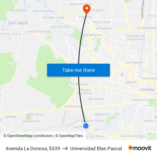 Avenida La Donosa, 5339 to Universidad Blas Pascal map