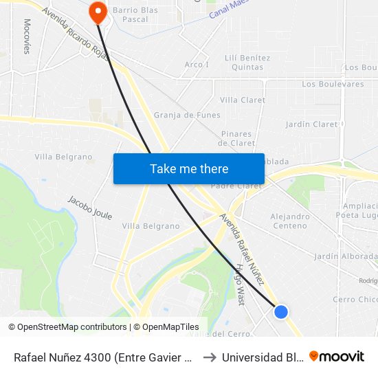 Rafael Nuñez 4300 (Entre Gavier Y Jose Roque Funes) to Universidad Blas Pascal map