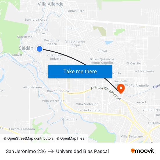 San Jerónimo 236 to Universidad Blas Pascal map