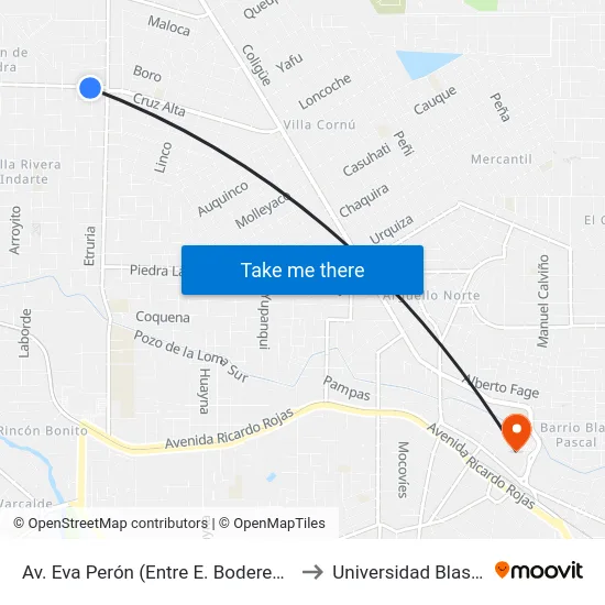 Av. Eva Perón (Entre E. Bodereau Y Etruria) to Universidad Blas Pascal map