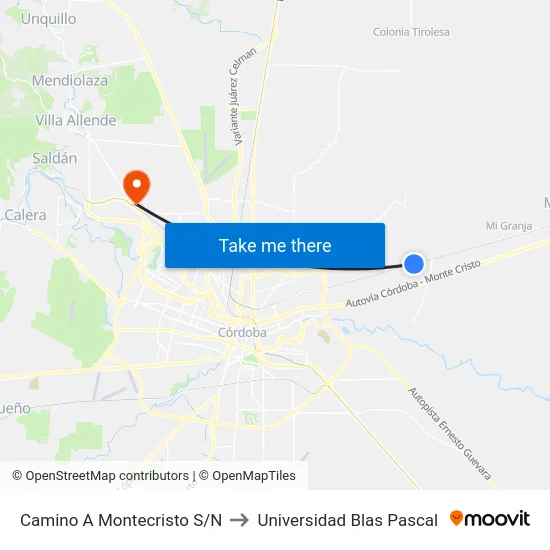 Camino A Montecristo S/N to Universidad Blas Pascal map